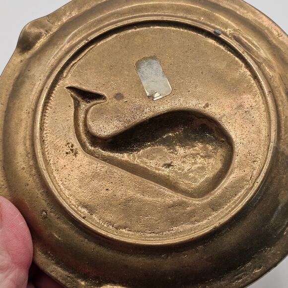 Whale Swimming in Water Brass Ashtray Trinket Dish - Vintage Nautical Decor - Picture 7 of 7